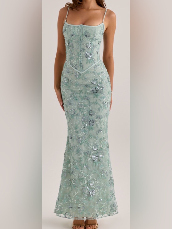 House of CB Dresses & Skirts - NEW House of Cb Naima Hand Beaded Corset Jade Green Gown Sz S